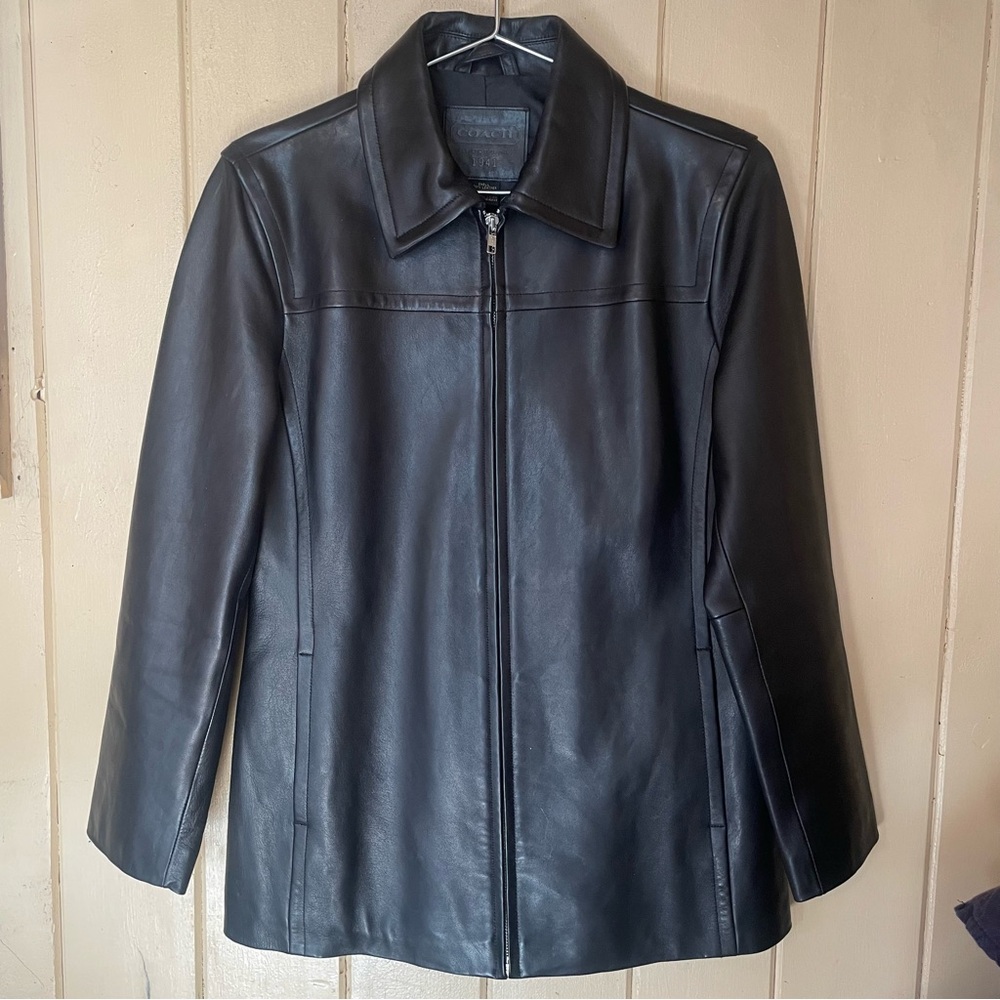 COACH Leather Longline Jacket Sleek Size Small